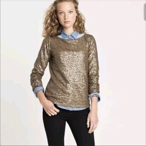 J Crew all over sequin tee Sz XS bronze gold